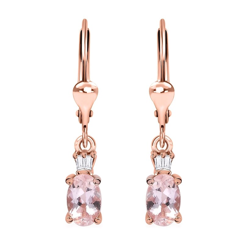 Premium Marropino Morganite and Diamond 0.85 ctw Ballerina Earrings in 18K Vermeil Rose Gold Over Sterling Silver