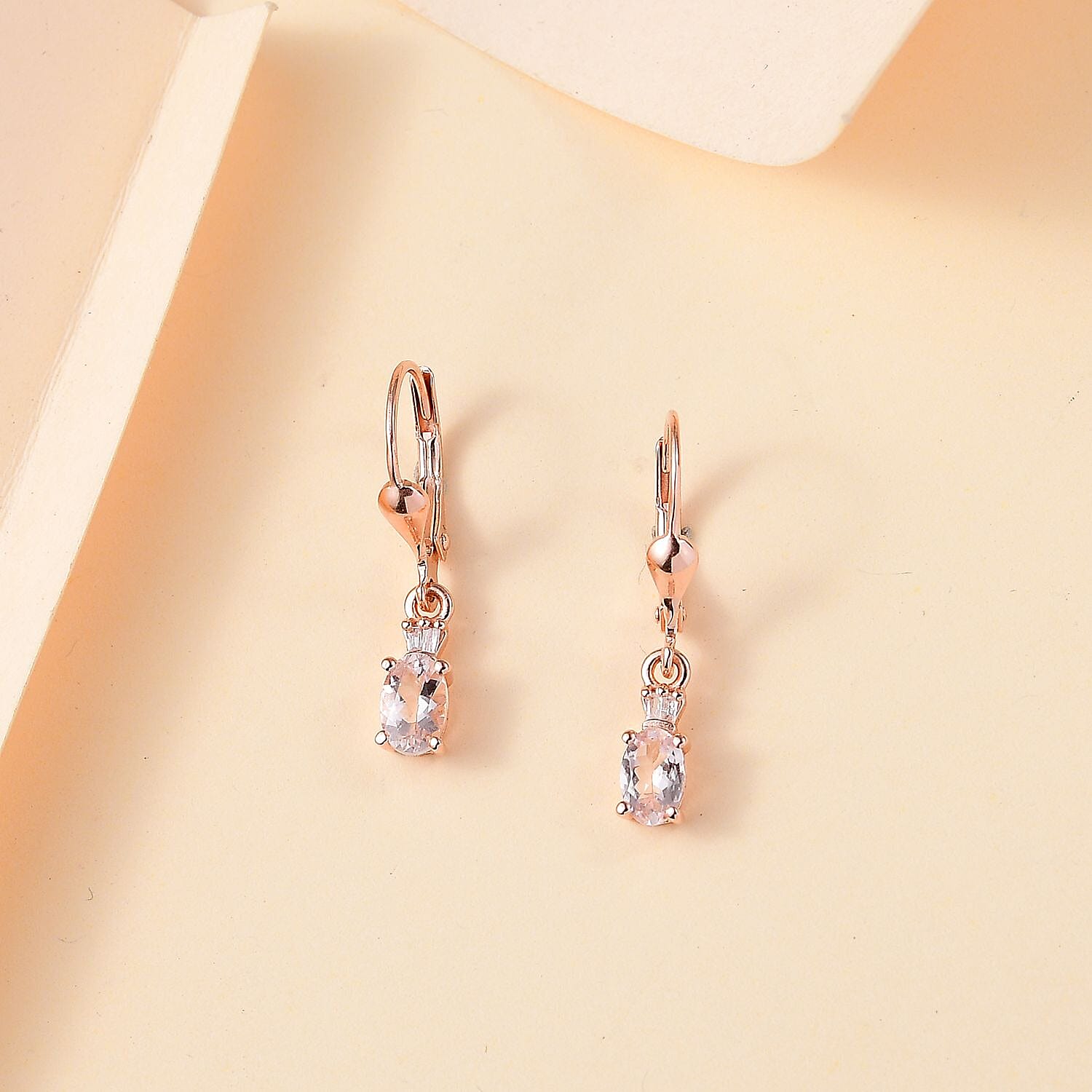 Premium Marropino Morganite and Diamond 0.85 ctw Ballerina Earrings in 18K Vermeil Rose Gold Over Sterling Silver