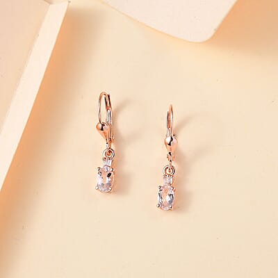 Premium Marropino Morganite and Diamond 0.85 ctw Ballerina Earrings in 18K Vermeil Rose Gold Over Sterling Silver