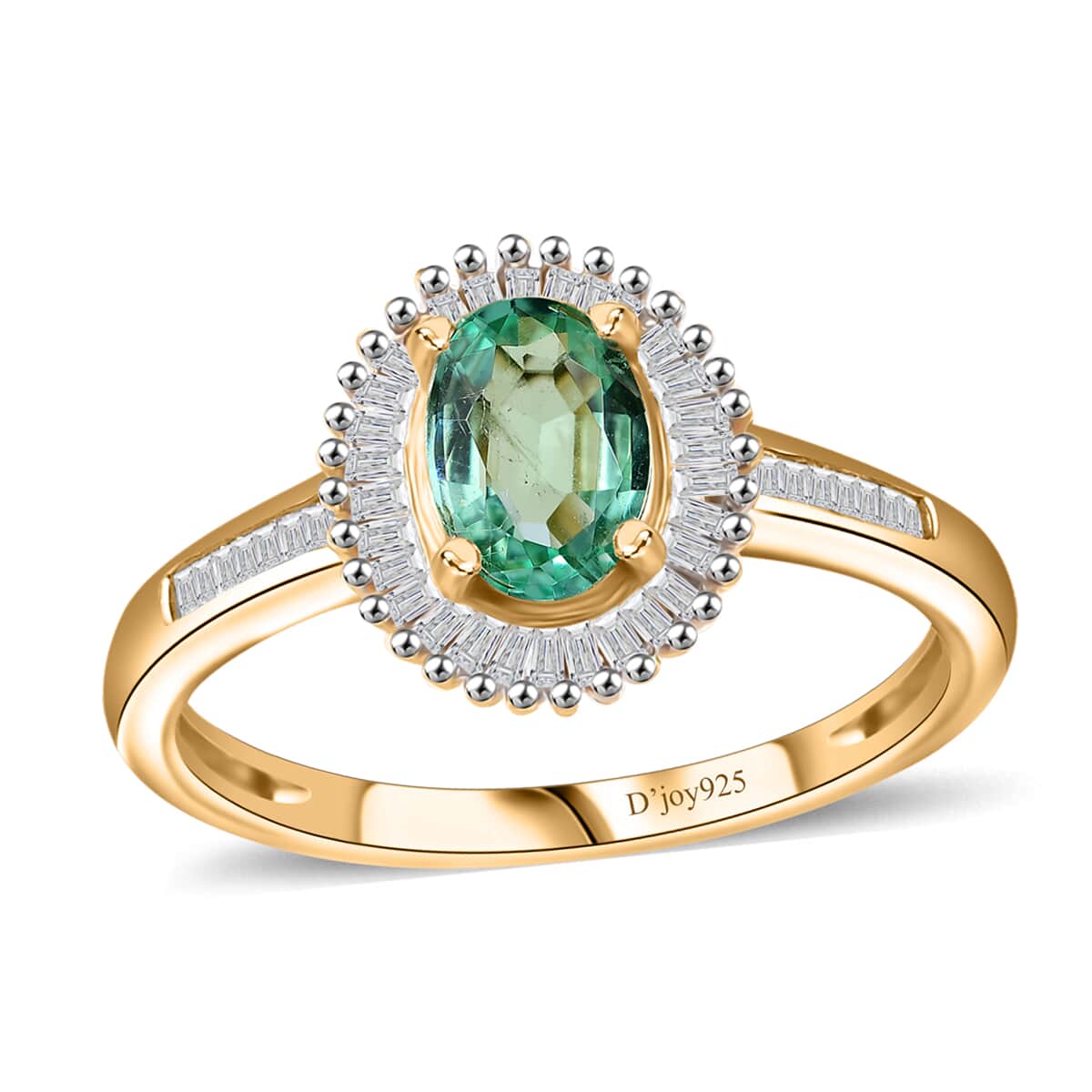 Boyaca Colombian Emerald and Diamond 0.90 ctw Sunburst Ring in 18K Vermeil Yellow Gold Over Sterling Silver (Size 7.0) image number 0