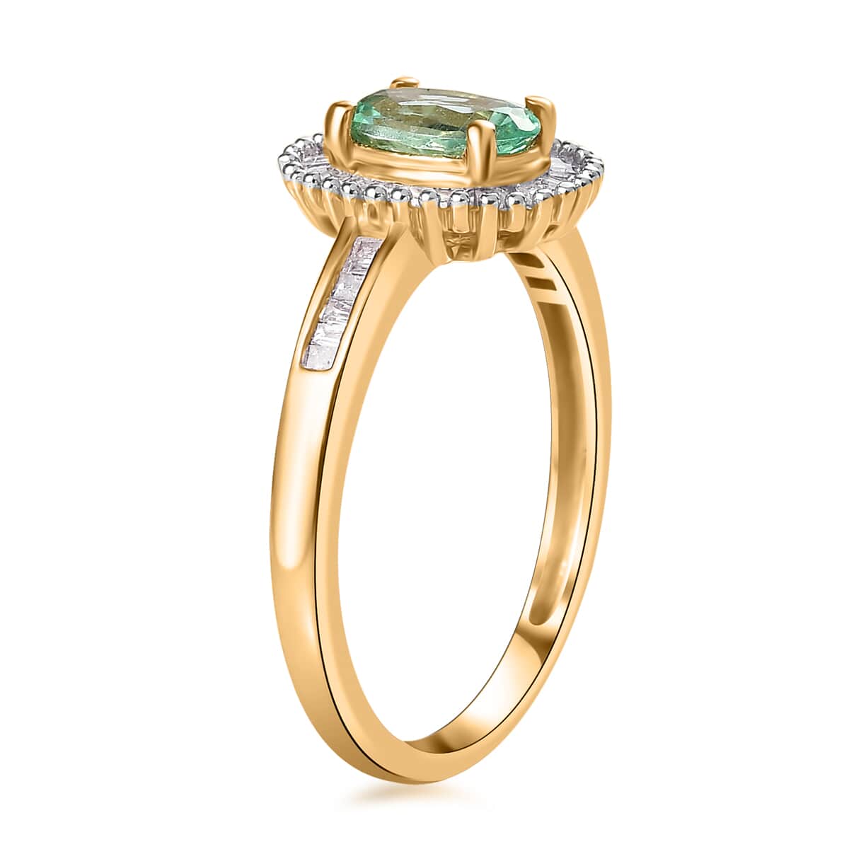 Boyaca Colombian Emerald, Diamond (0.20 cts) Sunburst Ring in 18K Vermeil YG Over Sterling Silver (Size 9.0) 0.90 ctw image number 3