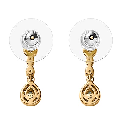 Boyaca Colombian Emerald and White Zircon 1.35 ctw Infinity Dangle Earrings in 18K Vermeil Yellow Gold Over Sterling Silver