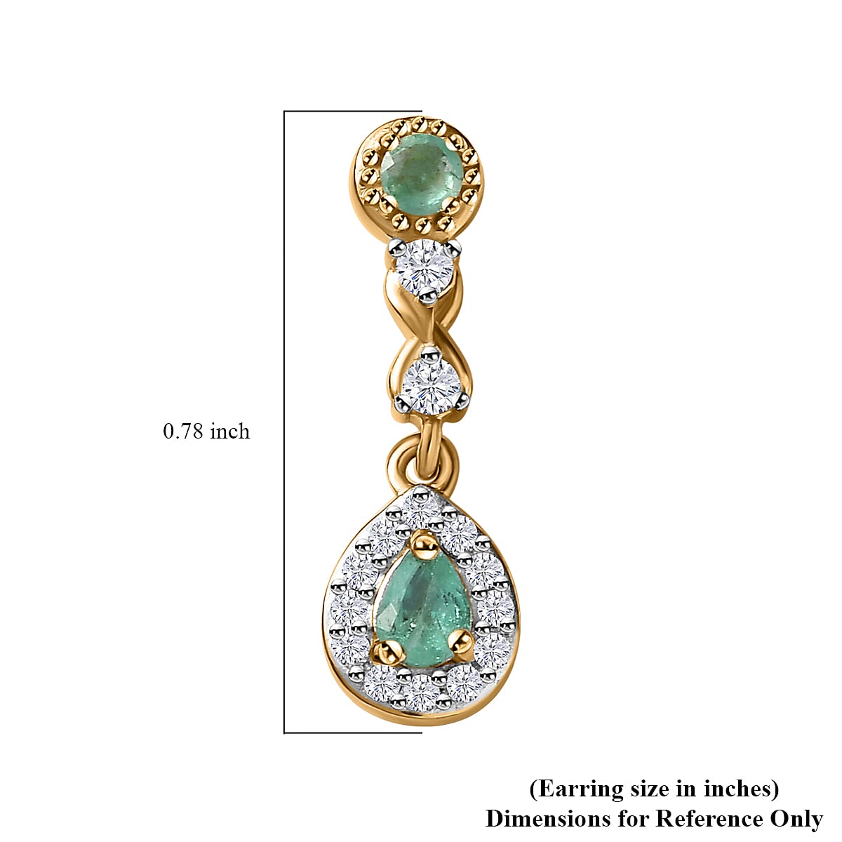 Boyaca Colombian Emerald and White Zircon 1.35 ctw Infinity Dangle Earrings in 18K Vermeil Yellow Gold Over Sterling Silver