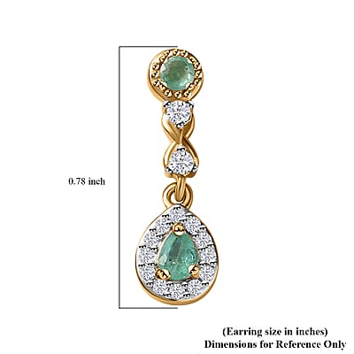 Boyaca Colombian Emerald and White Zircon 1.35 ctw Infinity Dangle Earrings in 18K Vermeil Yellow Gold Over Sterling Silver