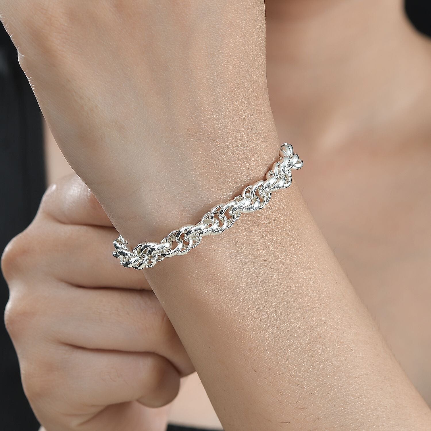 Sterling Silver Spiral Round Link Chain Bracelet (7.25-8.00In) 9 Grams