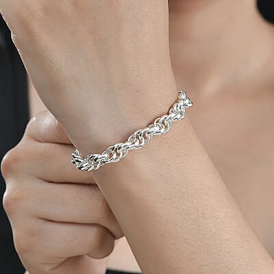 Sterling Silver Spiral Round Link Chain Bracelet (7.25-8.00In) 9 Grams