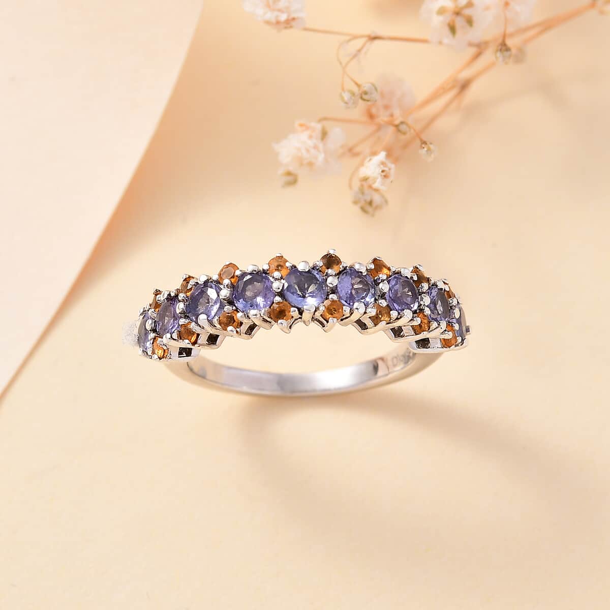 Tanzanite, Jalisco Fire Opal Ring in Rhodium Over Sterling Silver (Size 10.0) 1.20 ctw image number 1