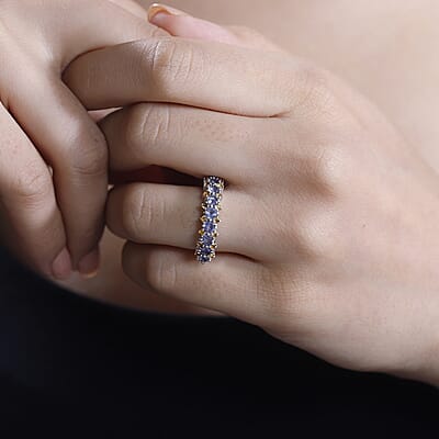 Tanzanite and Jalisco Fire Opal 1.20 ctw Sunset Ring in Rhodium Over Sterling Silver (Size 10.0)