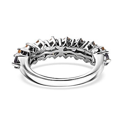 Tanzanite and Jalisco Fire Opal 1.20 ctw Sunset Ring in Rhodium Over Sterling Silver (Size 10.0)
