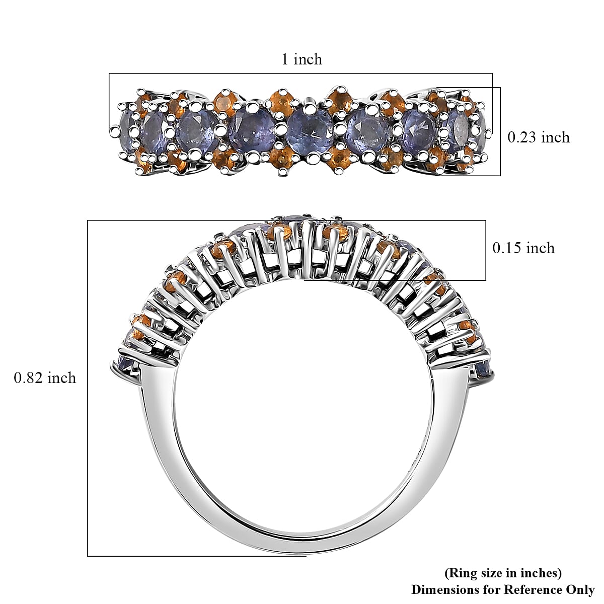 Tanzanite and Jalisco Fire Opal 1.20 ctw Sunset Ring in Rhodium Over Sterling Silver (Size 10.0)
