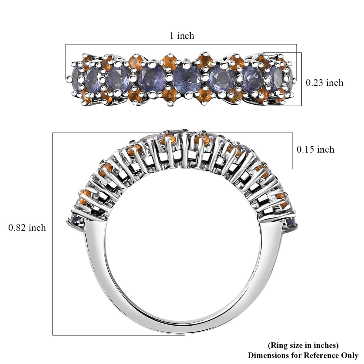 Tanzanite, Jalisco Fire Opal Ring in Rhodium Over Sterling Silver (Size 10.0) 1.20 ctw image number 5