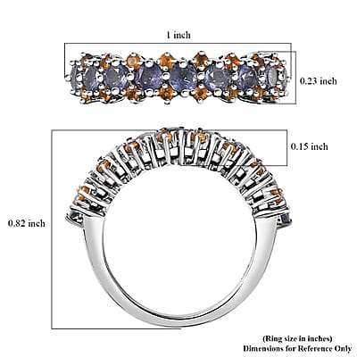 Tanzanite and Jalisco Fire Opal 1.20 ctw Sunset Ring in Rhodium Over Sterling Silver (Size 10.0)