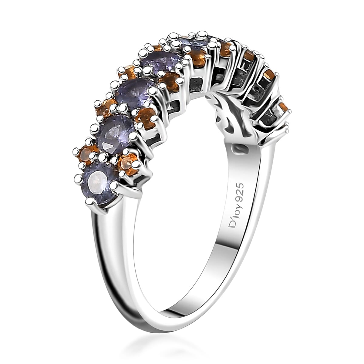 Tanzanite and Jalisco Fire Opal 1.20 ctw Sunset Ring in Rhodium Over Sterling Silver (Size 8.0) image number 3