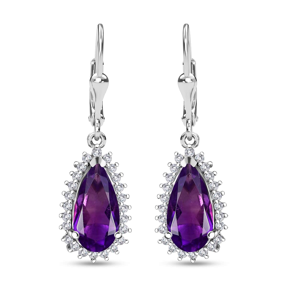 African Amethyst and White Zircon 4.10 ctw Lever Back Earrings in Rhodium Over Sterling Silver image number 0