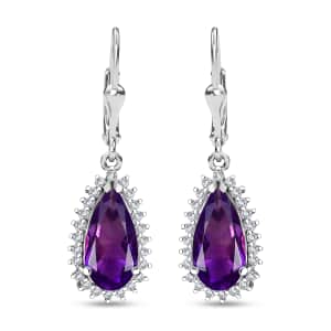 African Amethyst and White Zircon 4.10 ctw Lever Back Earrings in Rhodium Over Sterling Silver