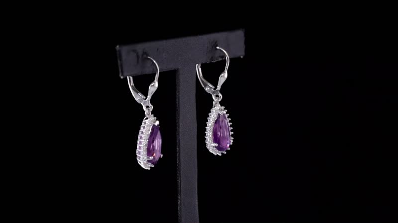 African Amethyst and White Zircon 4.10 ctw Lever Back Earrings in Rhodium Over Sterling Silver