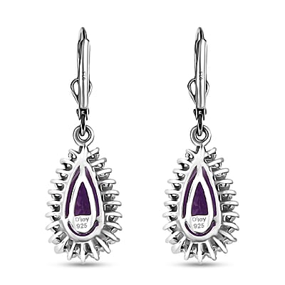 African Amethyst and White Zircon 4.10 ctw Lever Back Earrings in Rhodium Over Sterling Silver