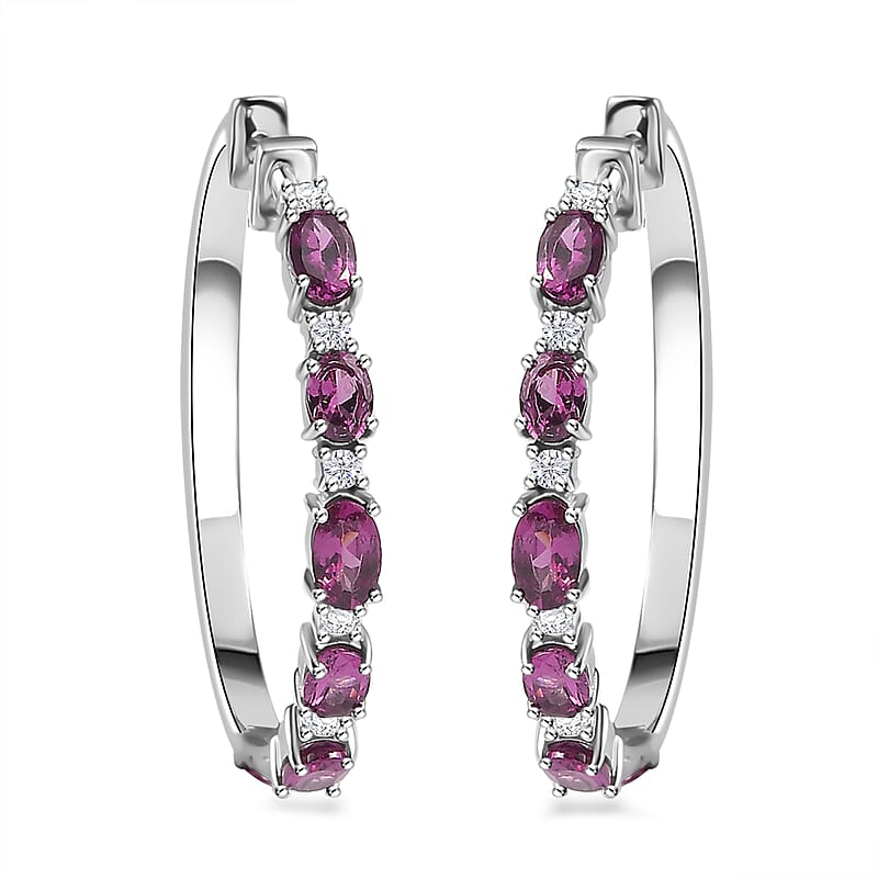 Radiant Ember Garnet and Moissanite Serpent Earrings in Rhodium Over Sterling Silver 3.10 ctw