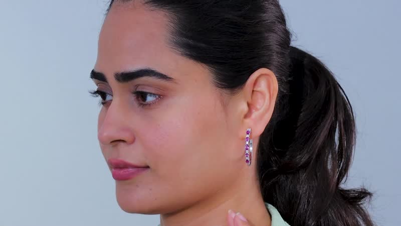 Radiant Ember Garnet and Moissanite Serpent Earrings in Rhodium Over Sterling Silver 3.10 ctw