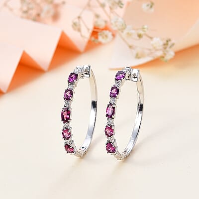 Radiant Ember Garnet and Moissanite Serpent Earrings in Rhodium Over Sterling Silver 3.10 ctw