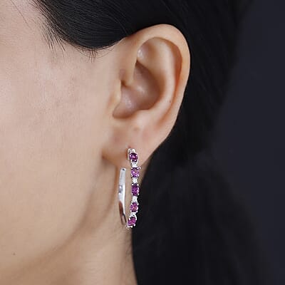 Radiant Ember Garnet and Moissanite Serpent Earrings in Rhodium Over Sterling Silver 3.10 ctw