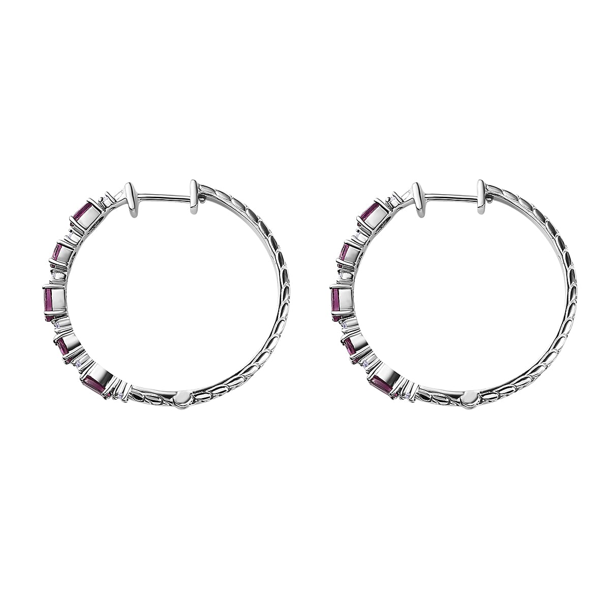 Radiant Ember Garnet and Moissanite Serpent Earrings in Rhodium Over Sterling Silver 3.10 ctw