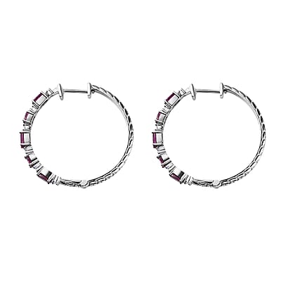 Radiant Ember Garnet and Moissanite Serpent Earrings in Rhodium Over Sterling Silver 3.10 ctw