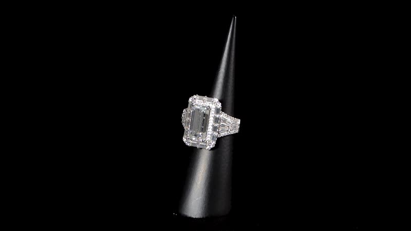 TLV Moissanite (Bgt 12x6mm) Baguette Shape Ring in Rhodium Over Sterling Silver (Size 10.0) 4.70 ctw