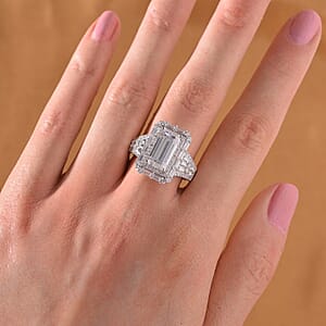 Moissanite 4.50 ctw Art Deco Ring in Rhodium Over Sterling Silver (Size 10.0)