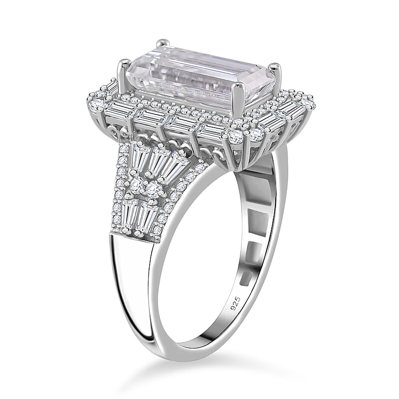 Moissanite 4.50 ctw Art Deco Ring in Rhodium Over Sterling Silver (Size 10.0)