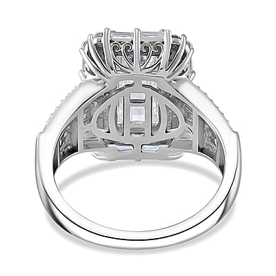 Moissanite 4.50 ctw Art Deco Ring in Rhodium Over Sterling Silver (Size 10.0)