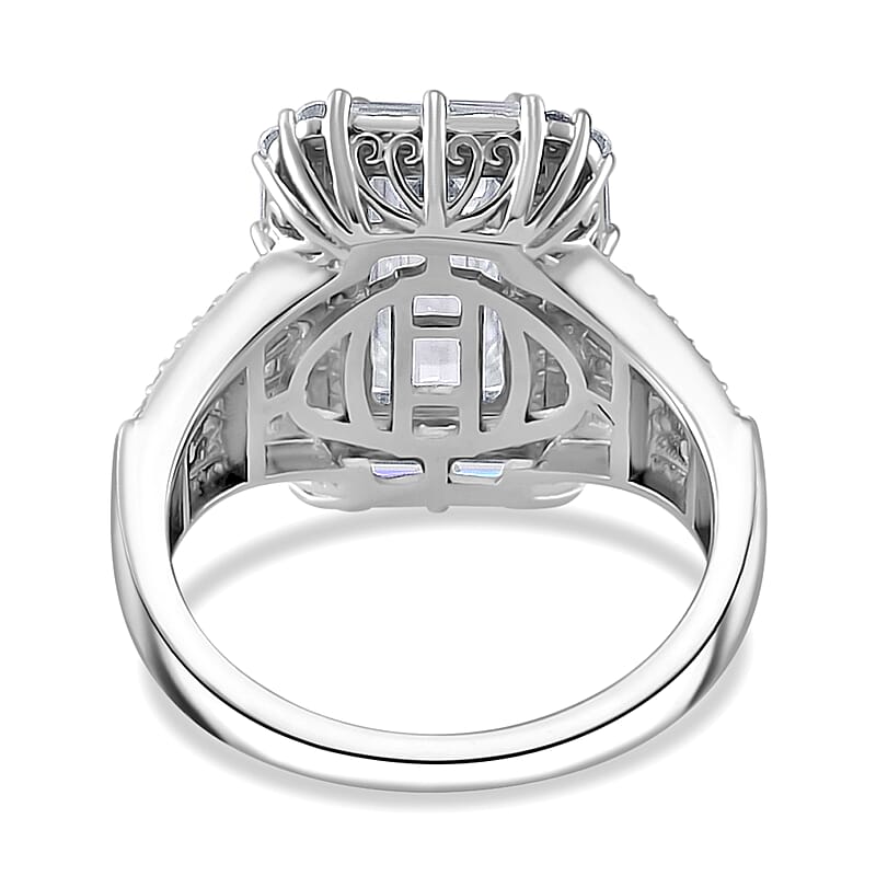 Moissanite 4.50 ctw Art Deco Ring in Rhodium Over Sterling Silver (Size 10.0)