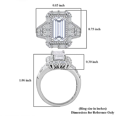 Moissanite 4.50 ctw Art Deco Ring in Rhodium Over Sterling Silver (Size 10.0)