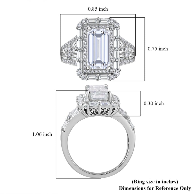 Moissanite 4.50 ctw Art Deco Ring in Rhodium Over Sterling Silver (Size 10.0)
