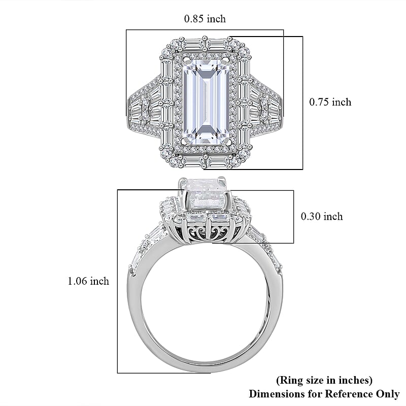 Moissanite 4.50 ctw Art Deco Ring in Rhodium Over Sterling Silver (Size 10.0)