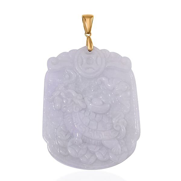 Natural Jade 90.00 ctw Dragon Turtle Carved Pendant without Chain in 10K Yellow Gold