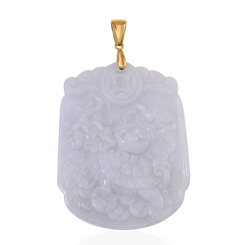 Natural Jade 90.00 ctw Dragon Turtle Carved Pendant without Chain in 10K Yellow Gold