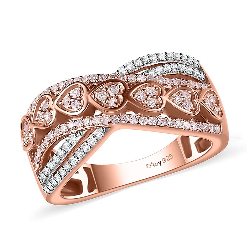 D'Joy Natural Pink and White Diamond I3 0.50 ctw Heart Ring in 18K Vermeil Rose Gold Over Sterling Silver (Size 10.0)