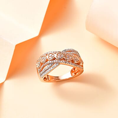 D'Joy Natural Pink and White Diamond I3 0.50 ctw Heart Ring in 18K Vermeil Rose Gold Over Sterling Silver (Size 10.0)