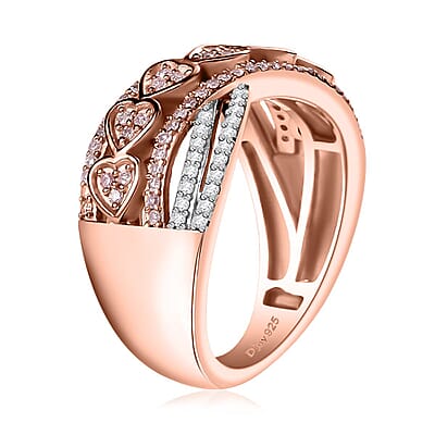 D'Joy Natural Pink and White Diamond I3 0.50 ctw Heart Ring in 18K Vermeil Rose Gold Over Sterling Silver (Size 10.0)