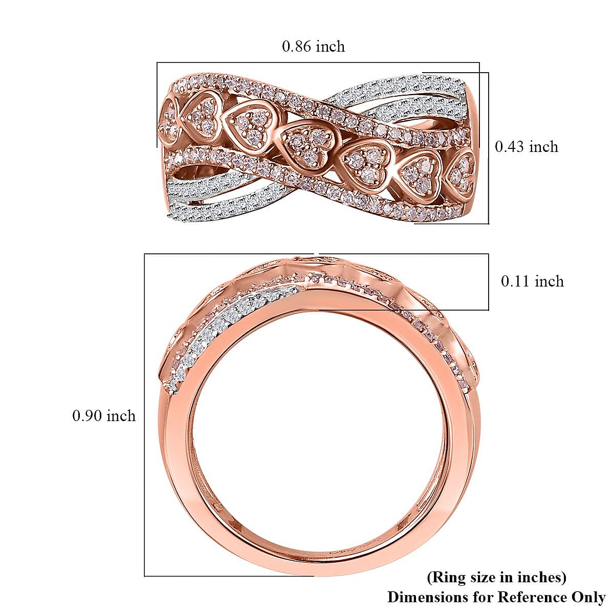 D'Joy Natural Pink and White Diamond I3 0.50 ctw Heart Ring in 18K Vermeil Rose Gold Over Sterling Silver (Size 10.0)