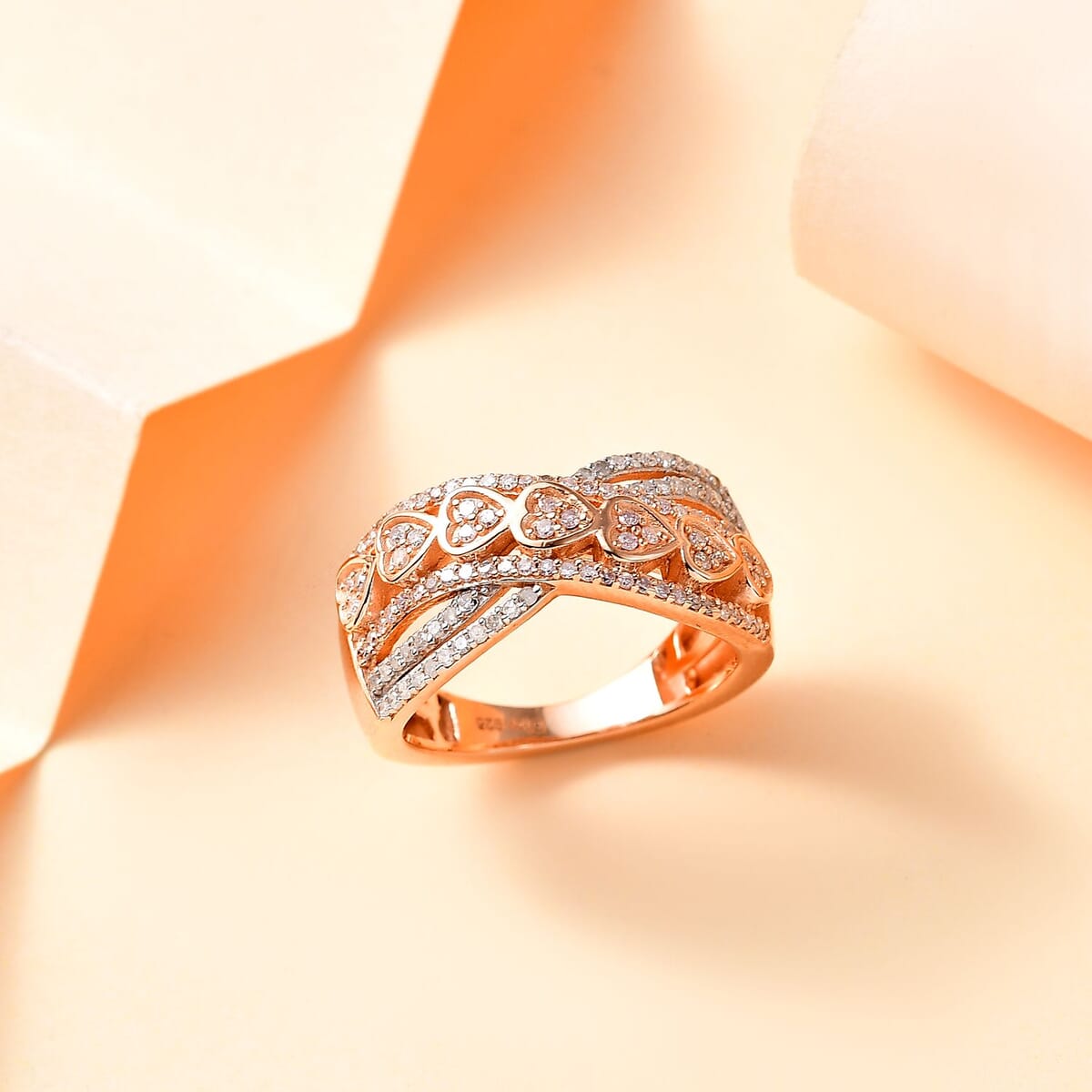 Natural Pink and White Diamond I3 0.50 ctw Heart Ring in 18K Vermeil Rose Gold Over Sterling Silver (Size 7.0) image number 1