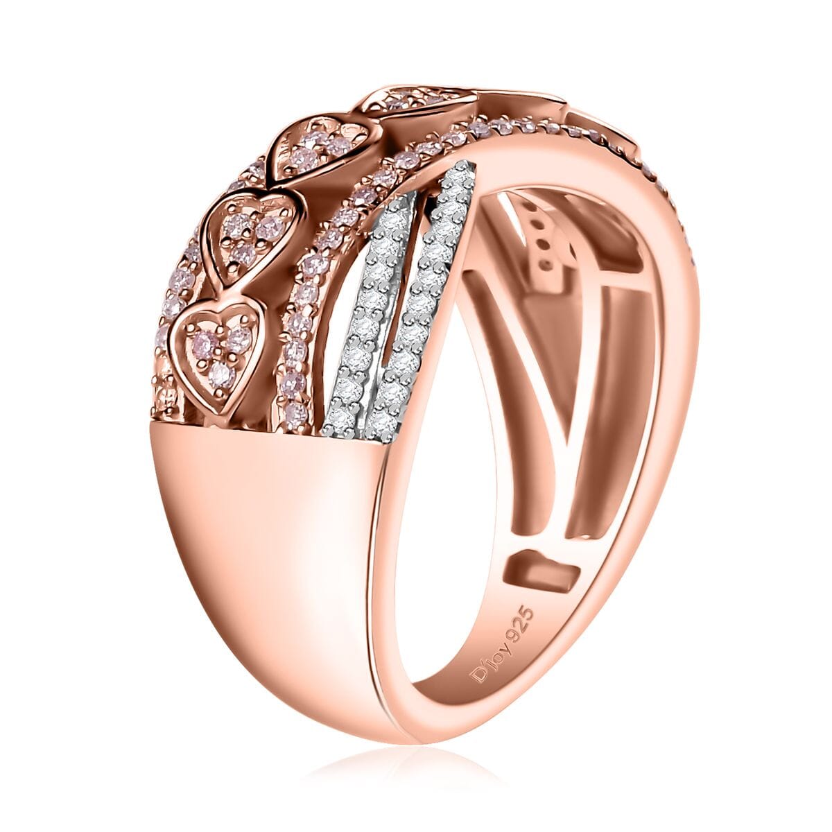 Natural Pink and White Diamond I3 0.50 ctw Heart Ring in 18K Vermeil Rose Gold Over Sterling Silver (Size 7.0) image number 3