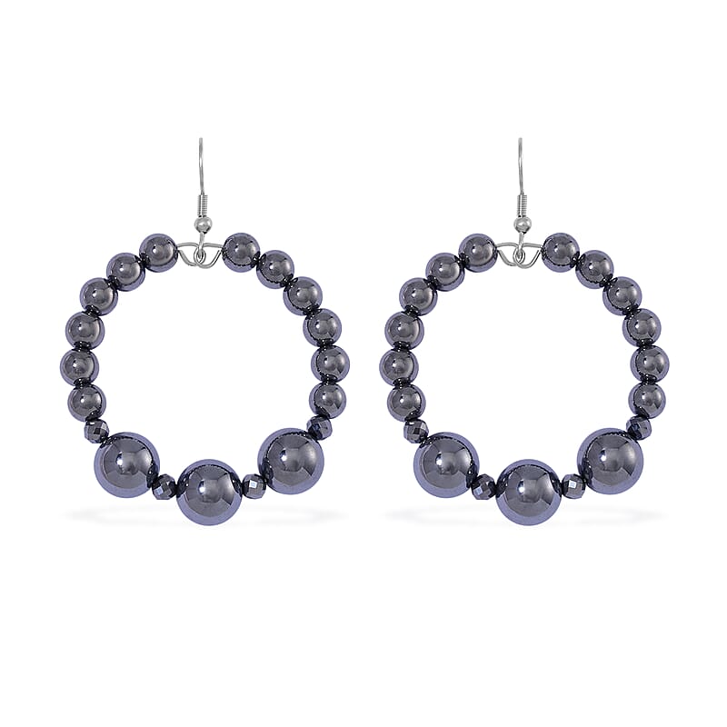 Terahertz Beaded Hoop Earrings in Stainless Steel 75.00 ctw