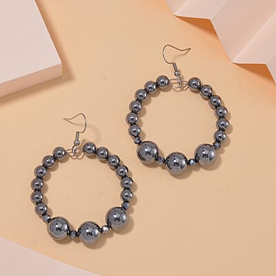 Terahertz Beaded Hoop Earrings in Stainless Steel 75.00 ctw