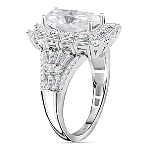 Moissanite 3.80 ctw Art Deco Ring in Rhodium Over Sterling Silver (Size 10.0)