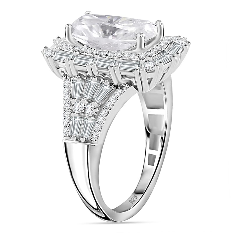 Moissanite 3.80 ctw Art Deco Ring in Rhodium Over Sterling Silver (Size 6.0)