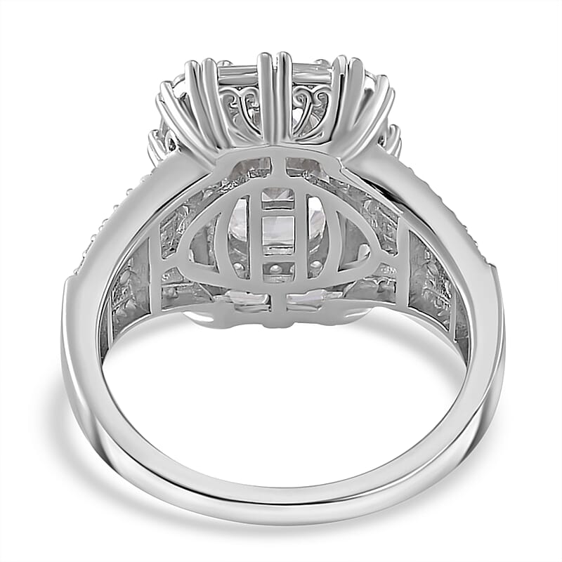 Moissanite 3.80 ctw Art Deco Ring in Rhodium Over Sterling Silver (Size 6.0)