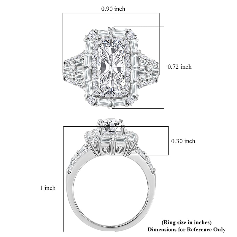 Moissanite 3.80 ctw Art Deco Ring in Rhodium Over Sterling Silver (Size 6.0)