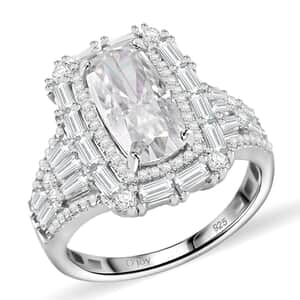 Doorbuster Moissanite 3.80 ctw Art Deco Ring in Rhodium Over Sterling Silver (Size 7.0)